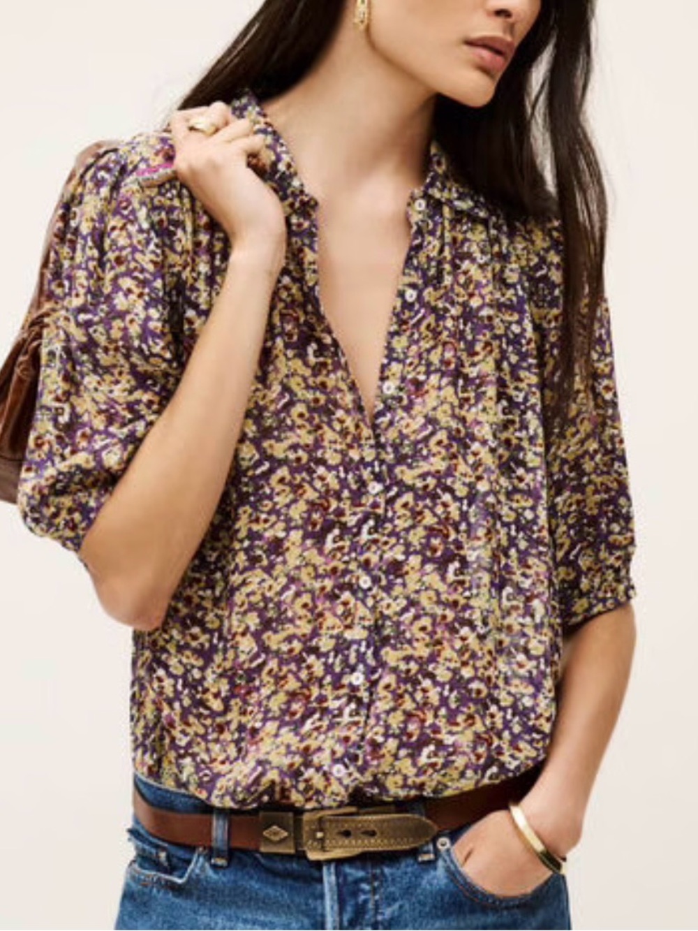 ba&sh Lark Button Blouse in Violet